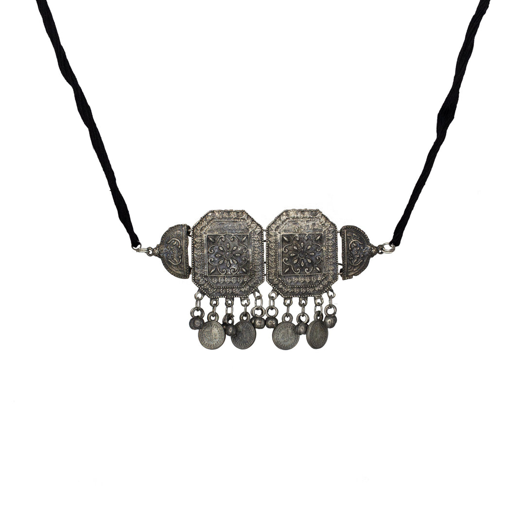 Abhinn Silver Oxidised Temple Design Necklace Set For Women
