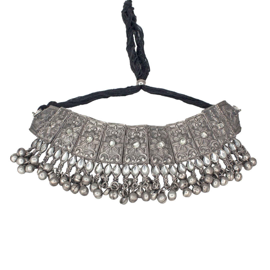 Abhinn Black Polished Floral Design Choker Set For Women