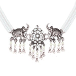 Load image into Gallery viewer, Abhinn Silver Oxidised Elephant And Floral Design White Choker Set For Women
