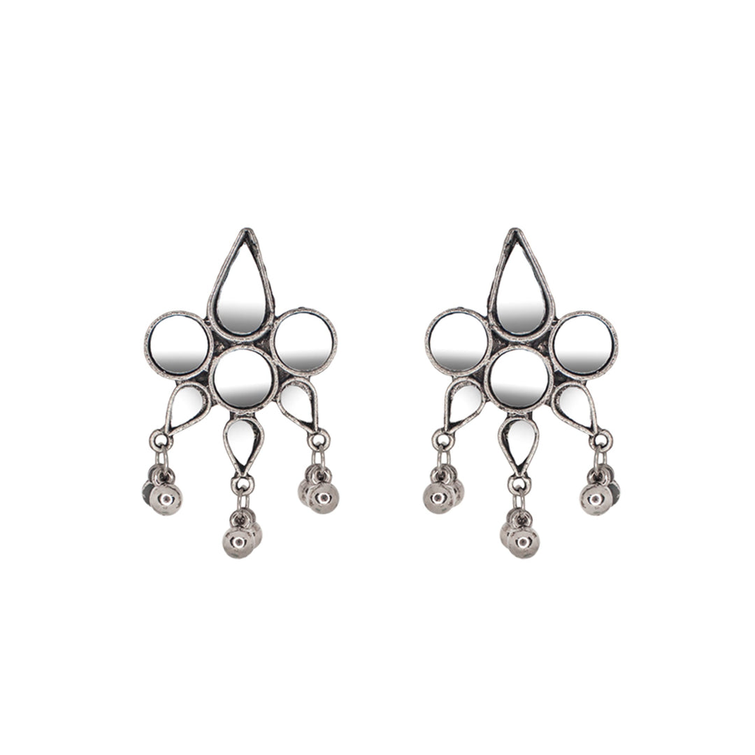 Abhinn Silver Oxidised Geometrical Design With Mirror Work Necklace Set For Women