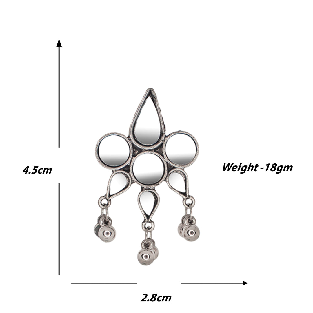 Abhinn Silver Oxidised Geometrical Design With Mirror Work Necklace Set For Women