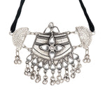 Load image into Gallery viewer, Abhinn Silver Oxidised Temple And Floral Design Mirror Necklace Set For Women
