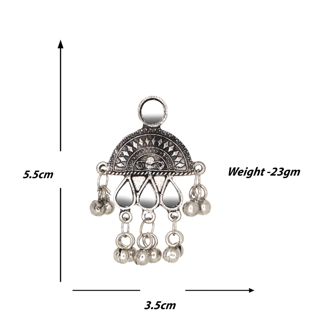 Abhinn Silver Oxidised Temple And Floral Design Mirror Necklace Set For Women