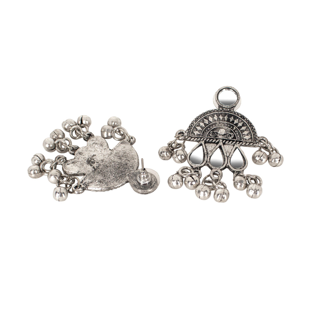 Abhinn Silver Oxidised Temple And Floral Design Mirror Necklace Set For Women