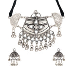 Load image into Gallery viewer, Abhinn Silver Oxidised Temple And Floral Design Mirror Necklace Set For Women
