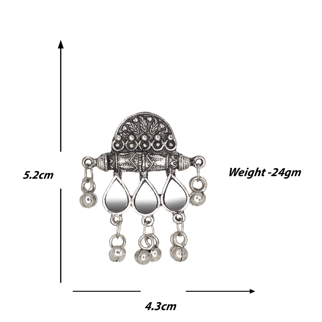 Abhinn Silver Oxidised Unique Floral Design With Mirror Work Necklace Set For Women