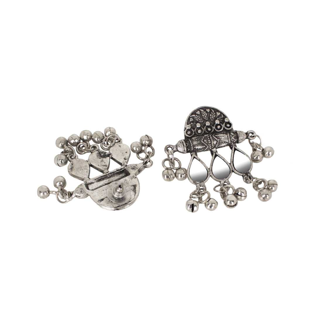 Abhinn Silver Oxidised Unique Floral Design With Mirror Work Necklace Set For Women