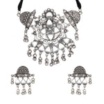 Load image into Gallery viewer, Abhinn Silver Oxidised Unique Floral Design With Mirror Work Necklace Set For Women

