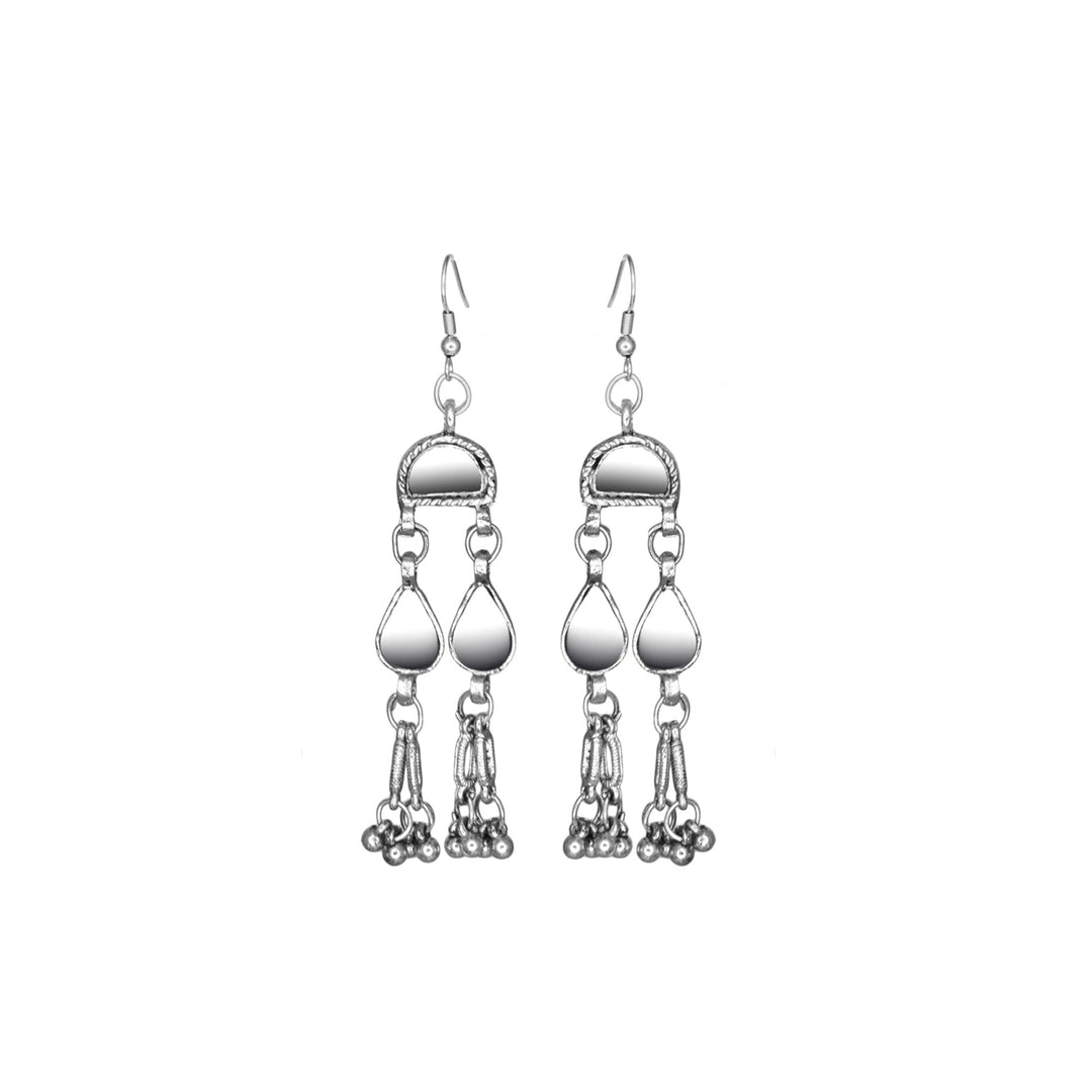 Abhinn Silver Oxidised Tribal Design Mirror Work Necklace Set For Women 