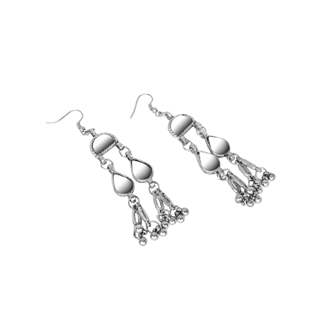 Abhinn Silver Oxidised Tribal Design Mirror Work Necklace Set For Women 