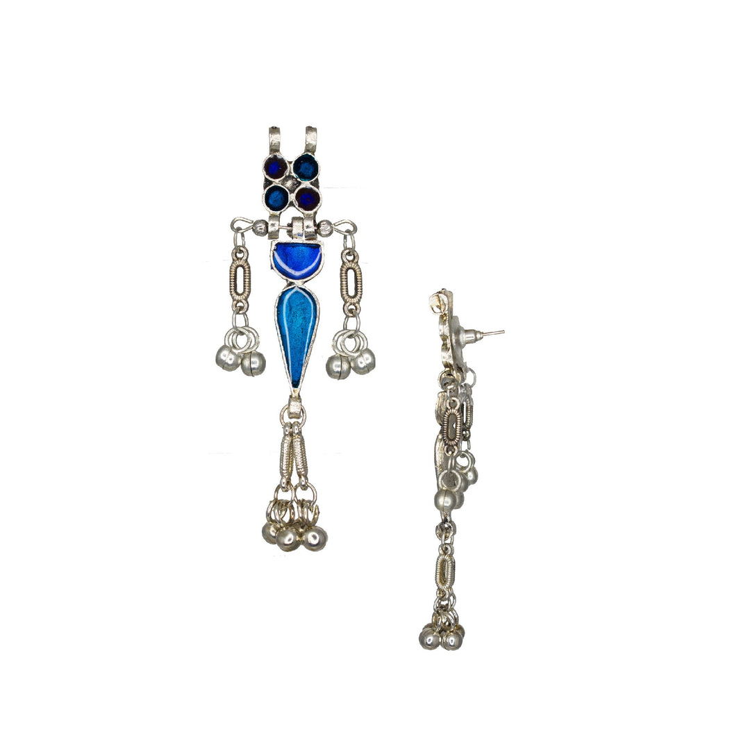 Abhinn Silver Oxidised Blue Meenakari Necklace Set for Women