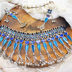 Load image into Gallery viewer, Abhinn Silver Oxidised Blue Meenakari Necklace Set for Women
