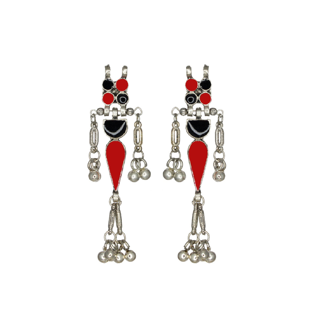 Silver Oxidised Red-Black Meenakari Necklace Set for Women