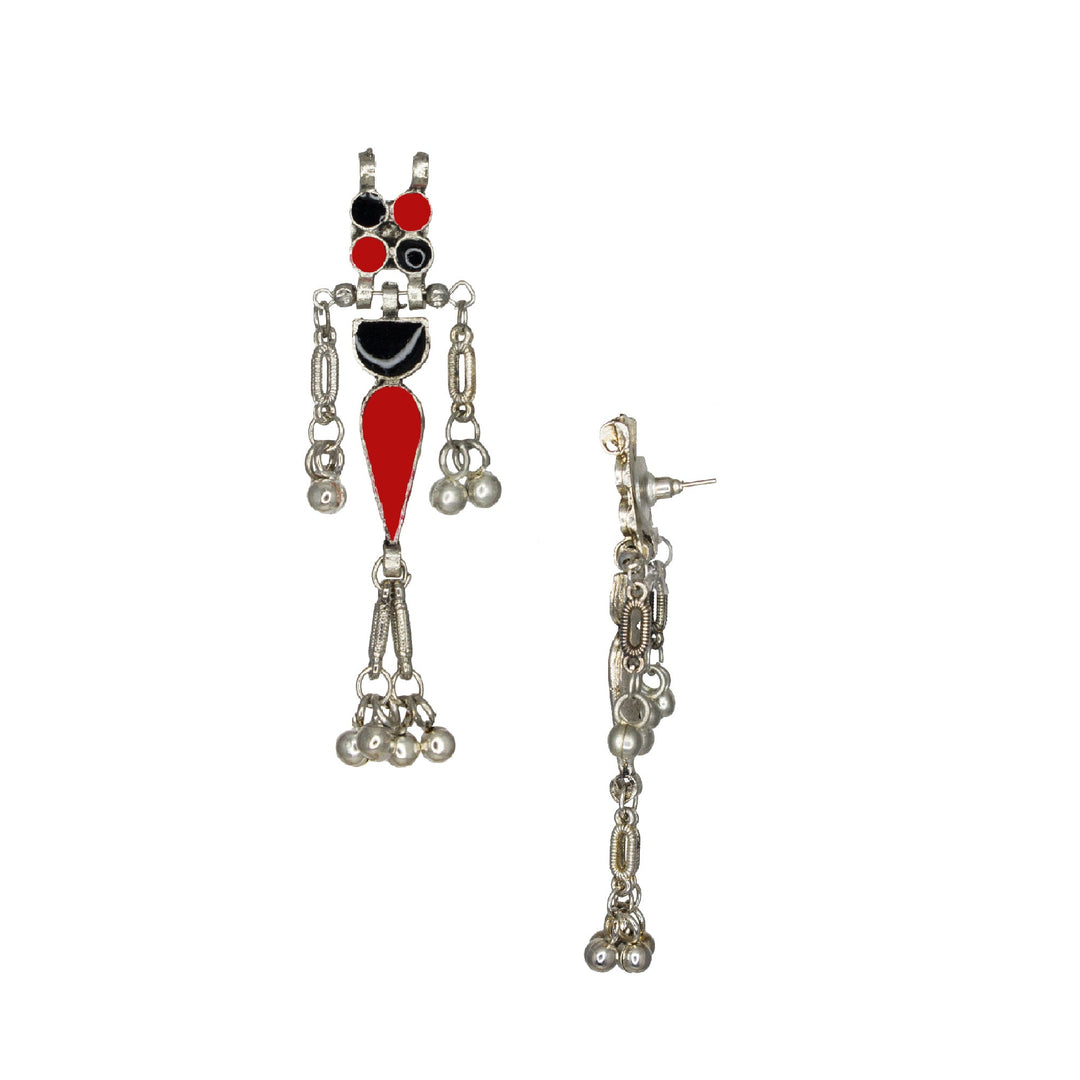 Silver Oxidised Red-Black Meenakari Necklace Set for Women