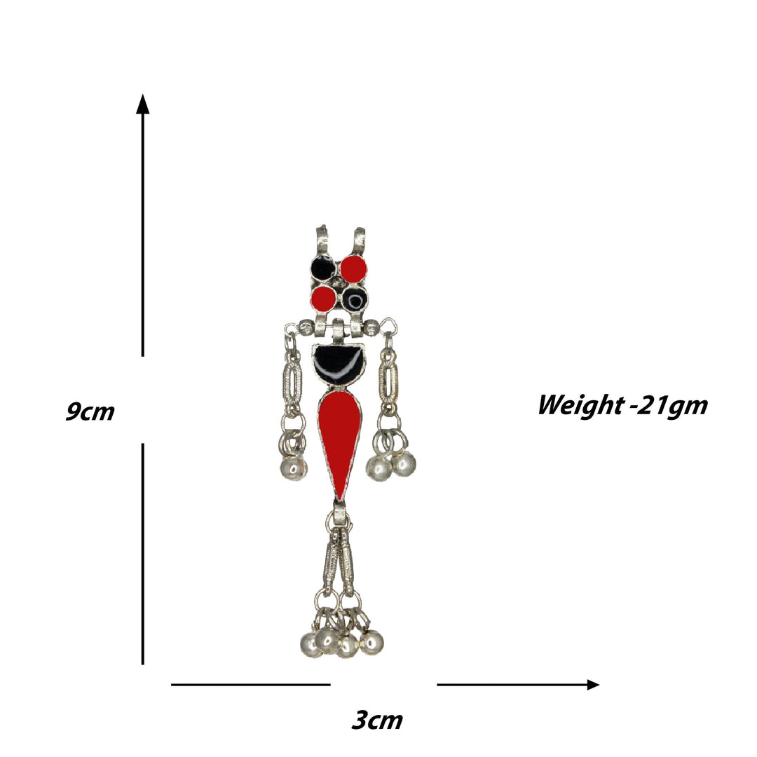 Silver Oxidised Red-Black Meenakari Necklace Set for Women