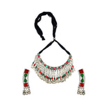 Load image into Gallery viewer, Abhinn Silver Oxidised Necklace Set Red Green Meenakari For Women
