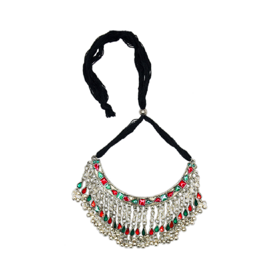 Abhinn Silver Oxidised Necklace Set Red Green Meenakari For Women