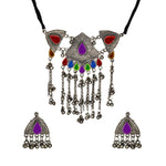 Load image into Gallery viewer, Abhinn Afghani Silver Oxidised Multi Colour Temple Design Necklace Set For Women
