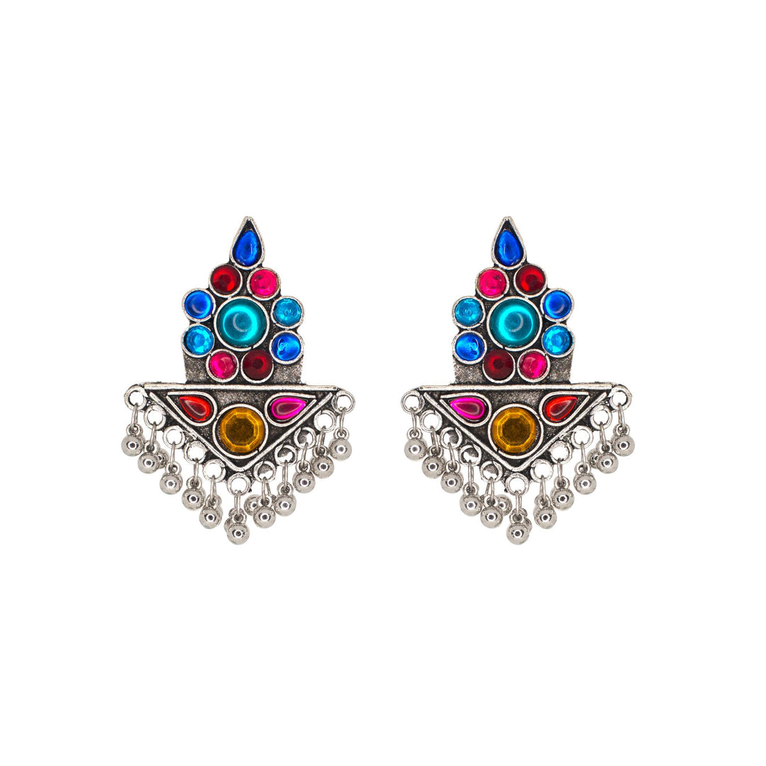 Abhinn Silver Oxidised Ethnic Design Multi Colour Necklace Set For Women