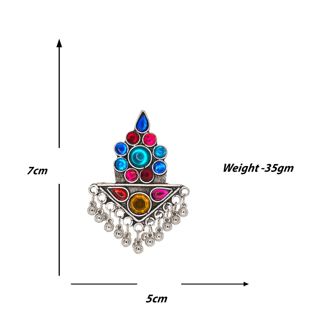 Abhinn Silver Oxidised Ethnic Design Multi Colour Necklace Set For Women