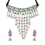 Load image into Gallery viewer, Abhinn Silver Oxidised Tribal Design Multi Colour Necklace Set For Women
