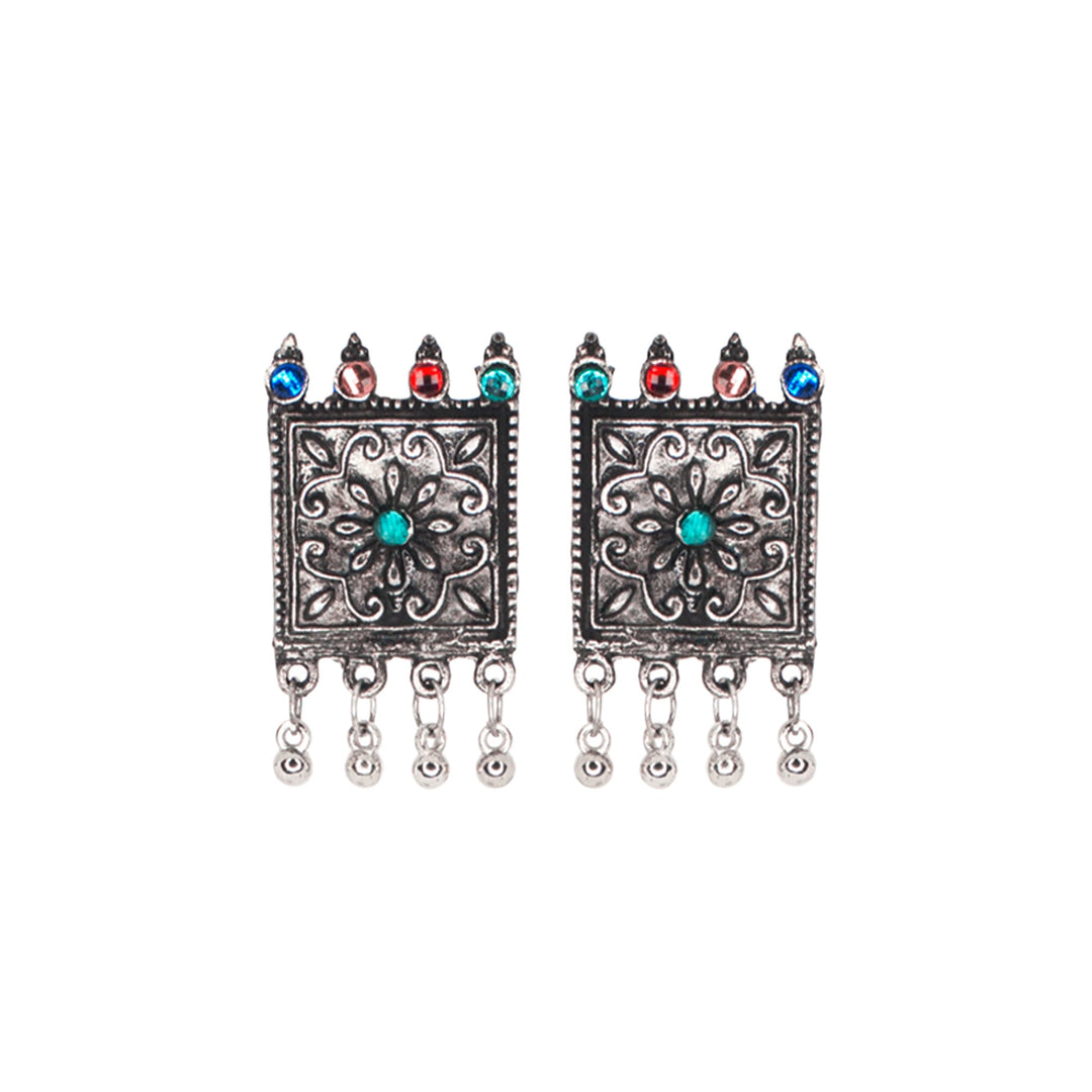 Abhinn Silver Oxidised Floral Design Multi Colour Necklace Set For Women