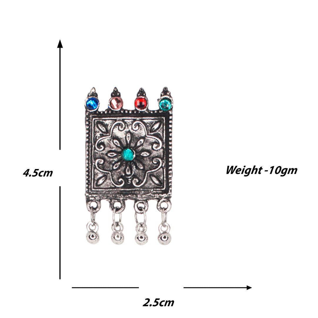 Abhinn Silver Oxidised Floral Design Multi Colour Necklace Set For Women