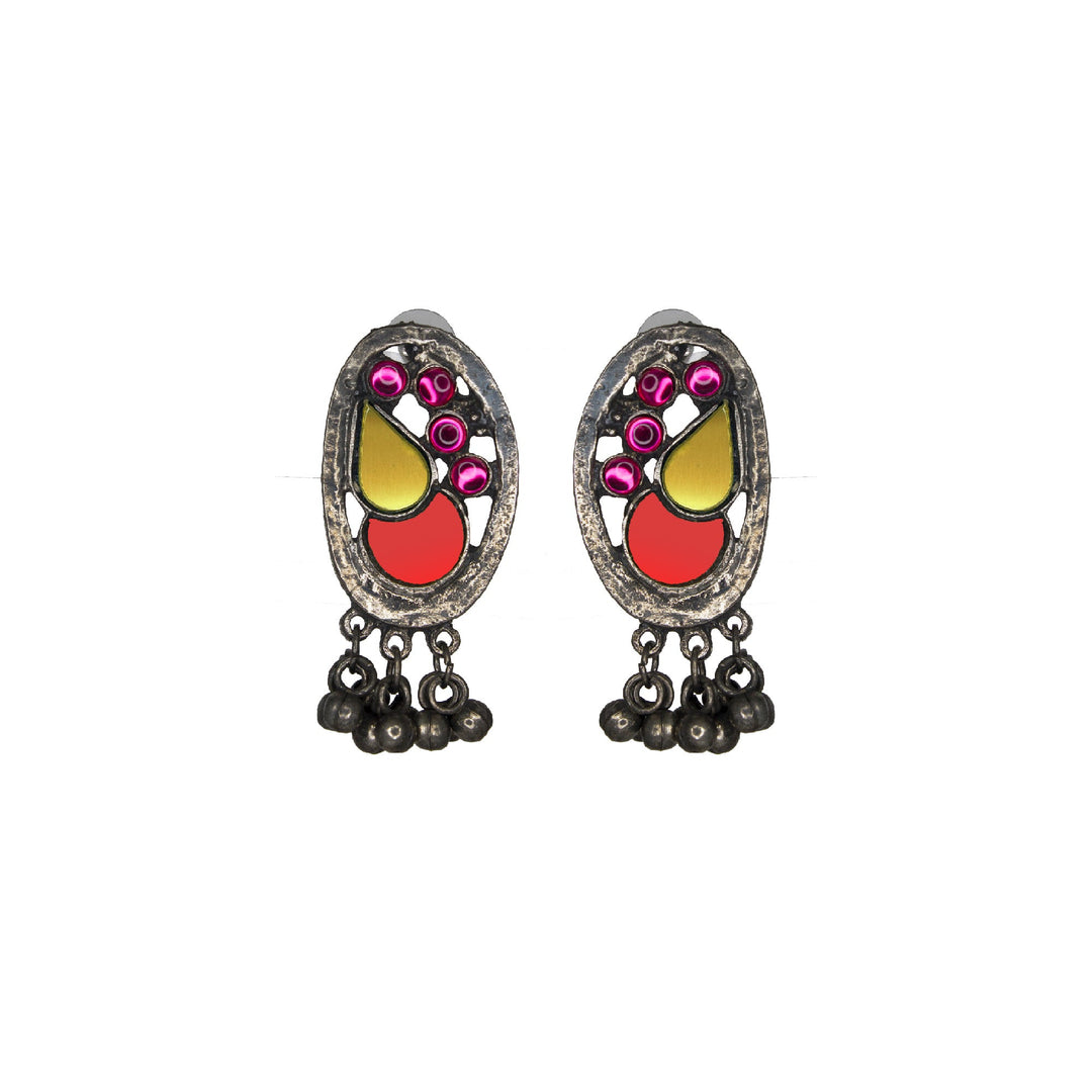 Abhinn Silver Oxidised Afghani Tribal Design Necklace Set Studded With Multi Colour Mirror For Women