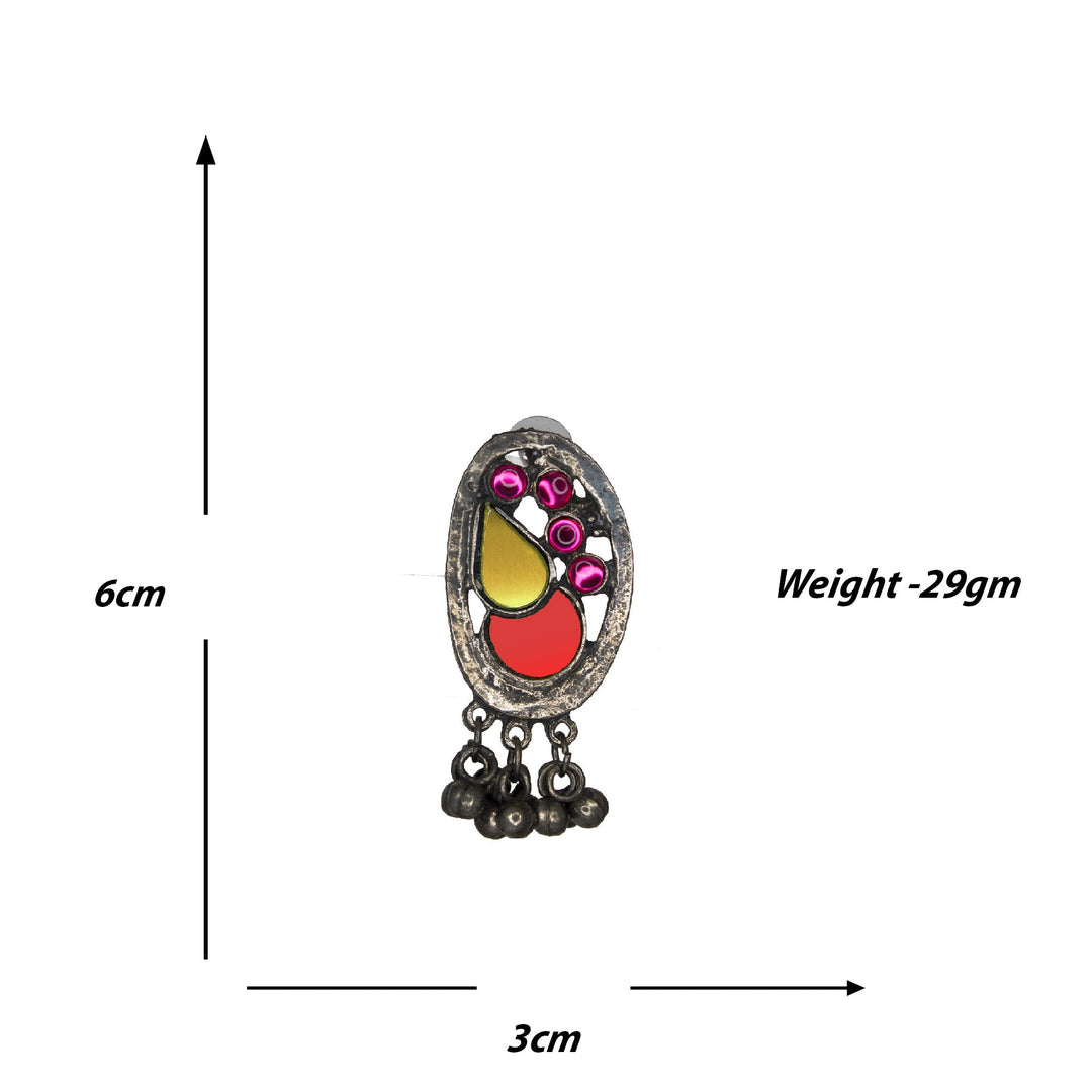 Abhinn Silver Oxidised Afghani Tribal Design Necklace Set Studded With Multi Colour Mirror For Women