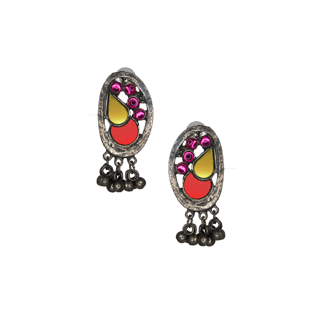 Abhinn Silver Oxidised Afghani Tribal Design Necklace Set Studded With Multi Colour Mirror For Women