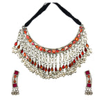 Load image into Gallery viewer, Abhinn Silver Oxidised Necklace Set Orange-Red Meenakari For Women
