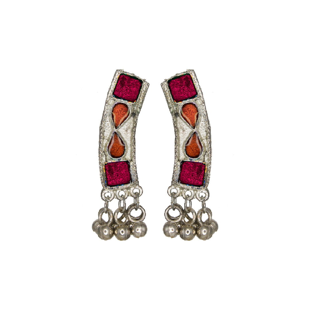 Abhinn Silver Oxidised Necklace Set Orange-Red Meenakari For Women