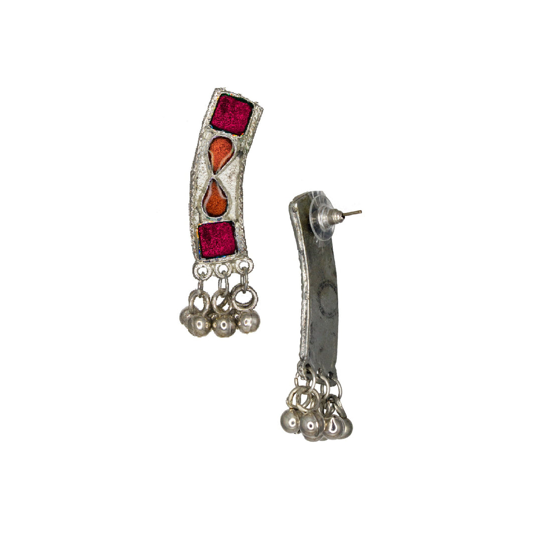 Abhinn Silver Oxidised Necklace Set Orange-Red Meenakari For Women