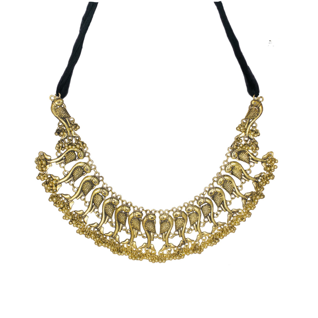 Abhinn Golden Oxidised Unique Parrot Design Necklace Set For Women