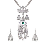 Load image into Gallery viewer, Abhinn Silver Oxidised Ganesh and Peacock Design Green Pendant Set For Women
