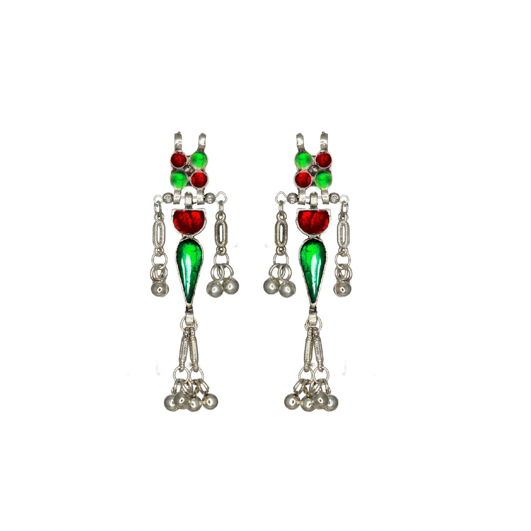 Abhinn Silver Oxidised Pink-Green Meenakari Necklace Set for Women