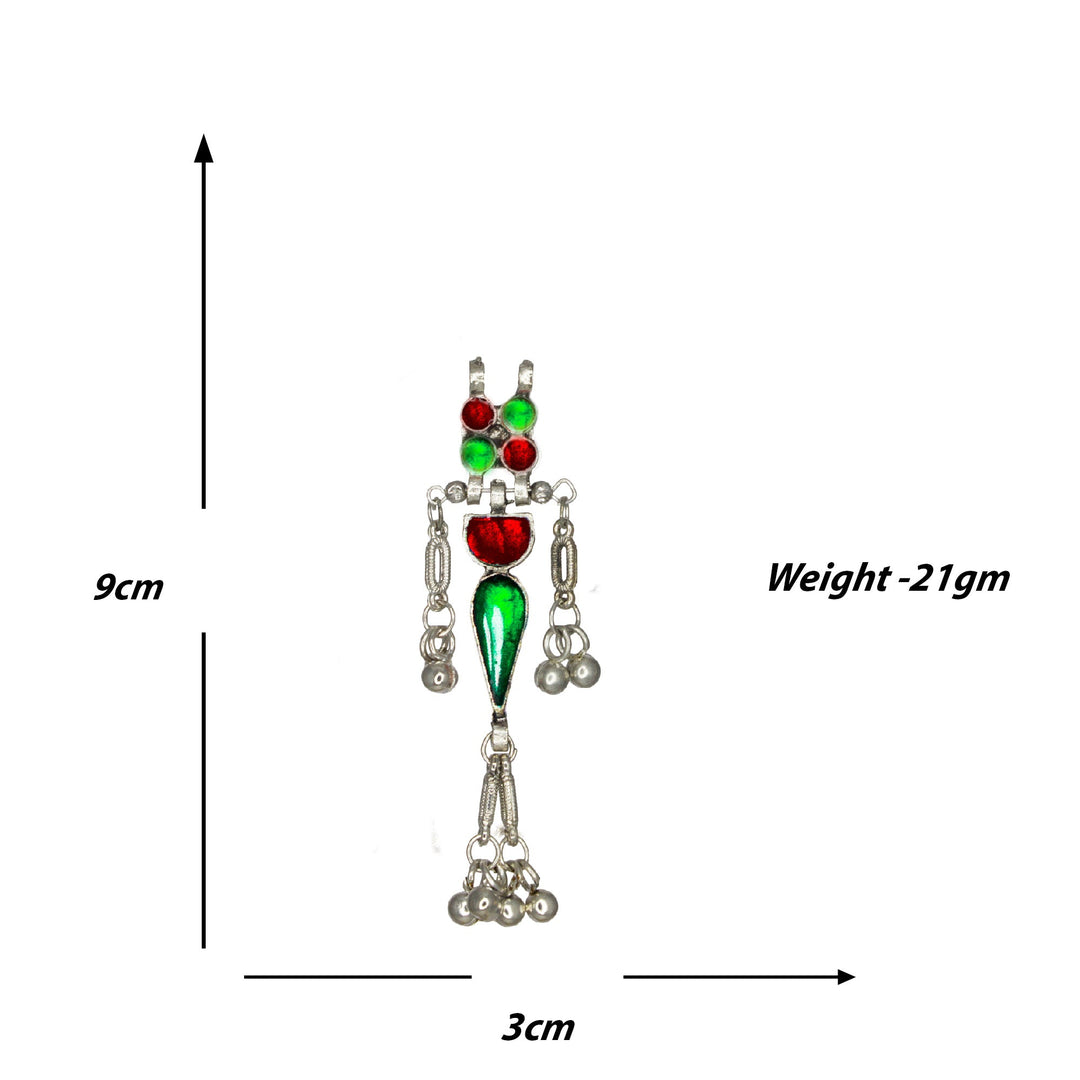 Abhinn Silver Oxidised Pink-Green Meenakari Necklace Set for Women