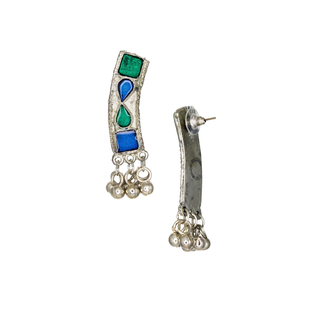 Abhinn Silver Oxidised Necklace Set Blue Green Meenakari For Women