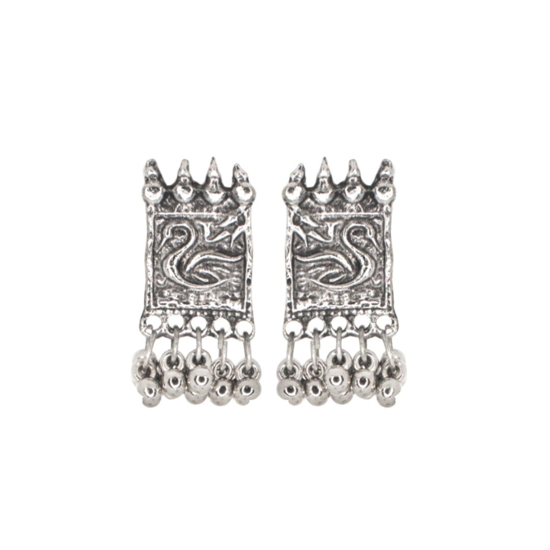 Abhinn Silver Oxidised Swan Floral Design Multi-Layer Necklace Set For Women 