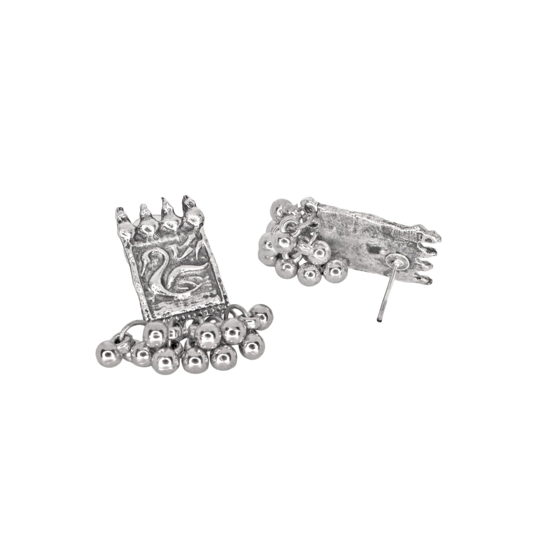 Abhinn Silver Oxidised Swan Floral Design Multi-Layer Necklace Set For Women 