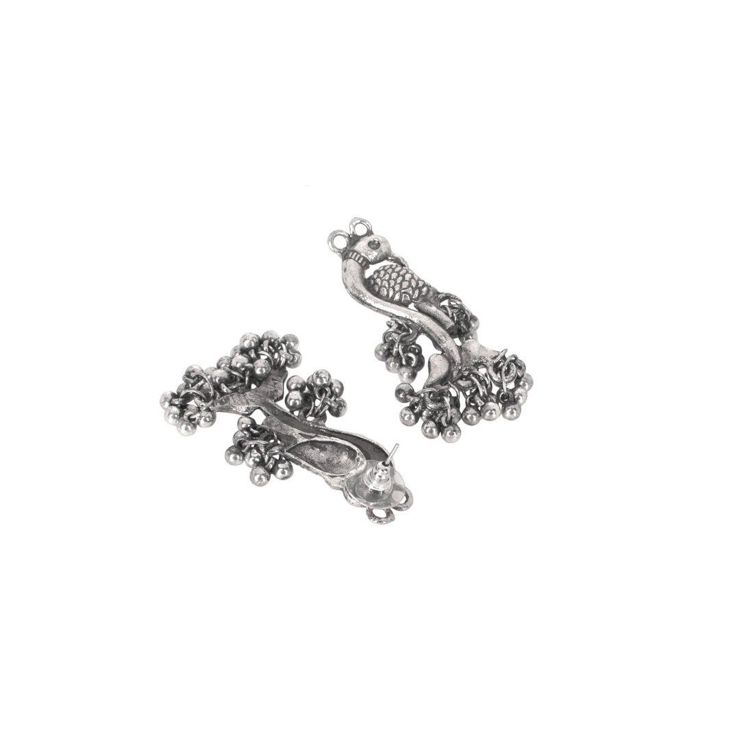 Abhinn Silver Oxidised Unique Parrot Design Necklace Set For Women
