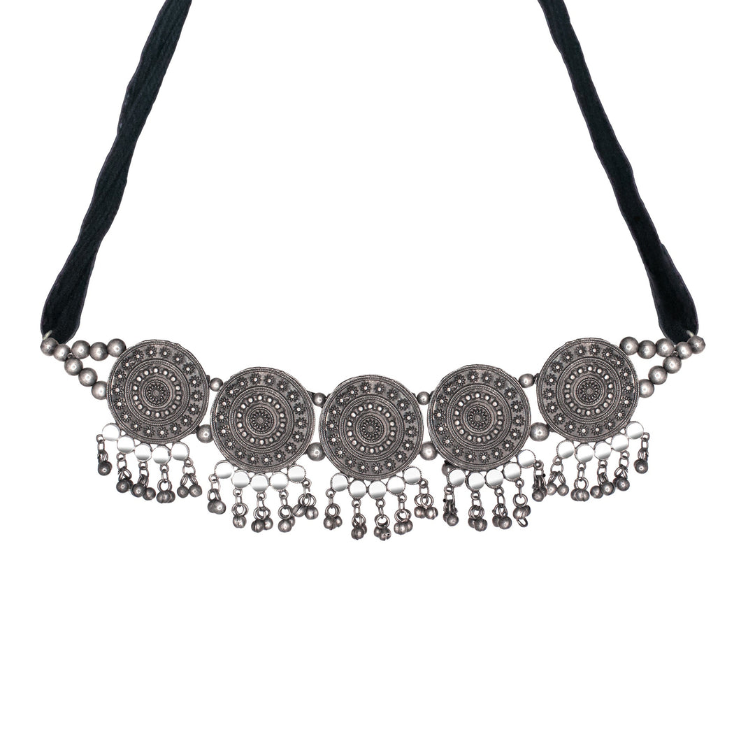 Abhinn Black Polish Temple Design With Mirror For Necklace Set Women