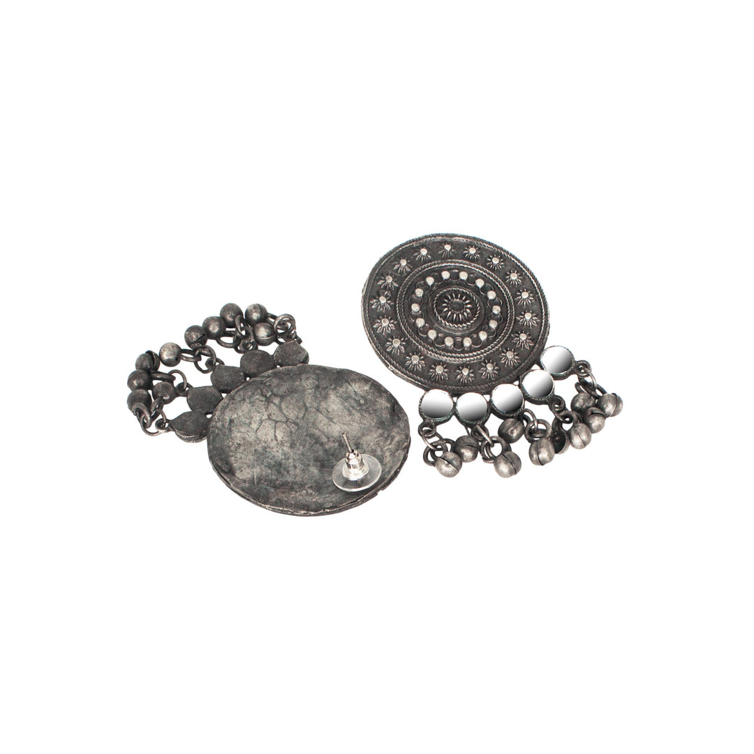 Abhinn Black Polish Temple Design With Mirror For Necklace Set Women