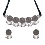 Load image into Gallery viewer, Abhinn Black Polish Temple Design With Mirror For Necklace Set Women
