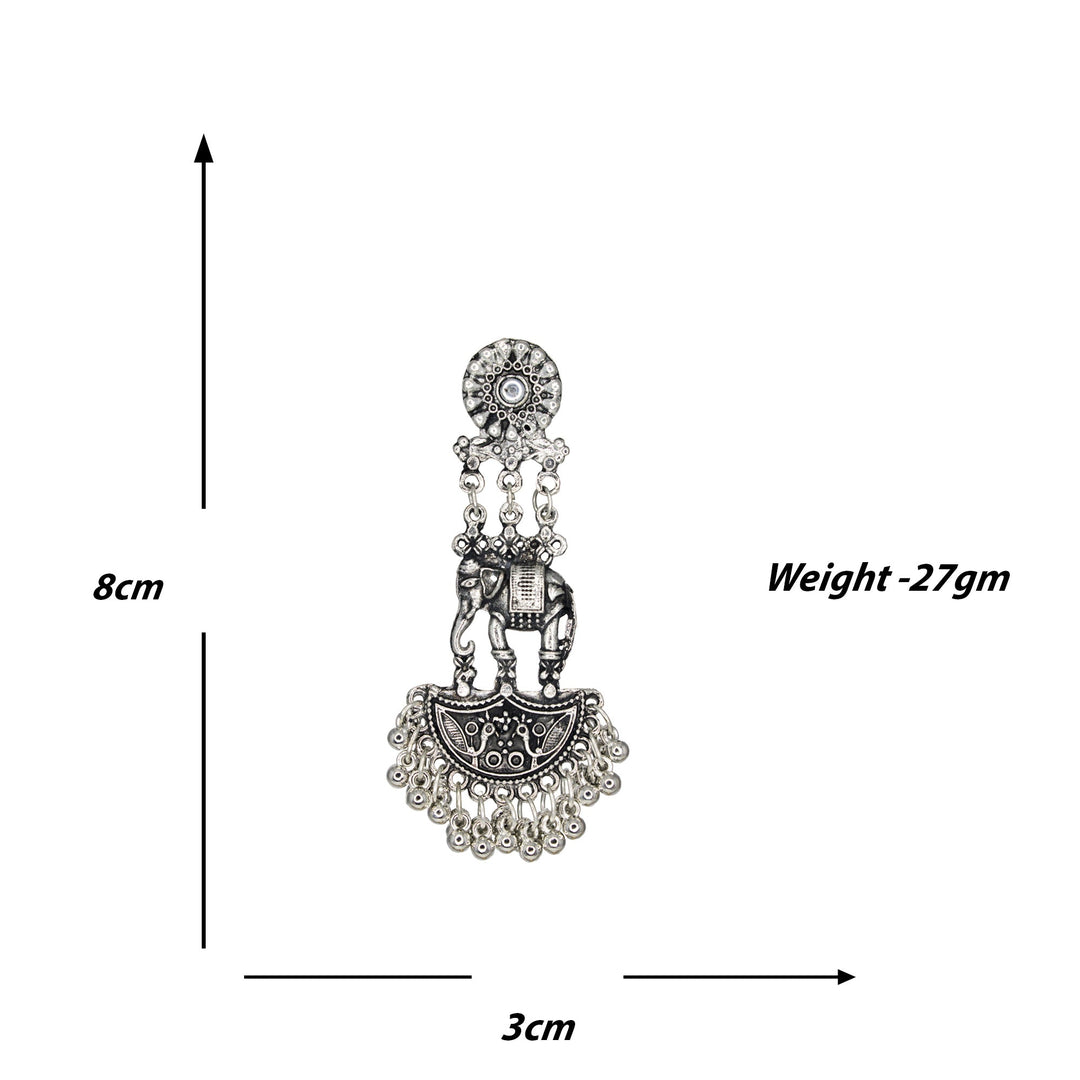 Abhinn Silver Oxidised Traditional Elephant And Peacock Design Necklace Set For Women