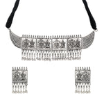 Load image into Gallery viewer, Abhinn Silver Oxidised Laxmi-Ganesha Design Necklace Set With White CZ Stones For Women

