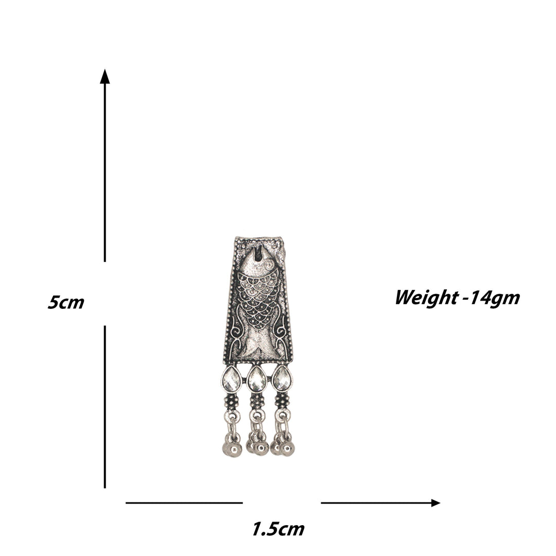 Abhinn Silver Oxidised Ethnic Fish Design With White CZ Stones Necklace Set For Women