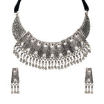 Load image into Gallery viewer, Abhinn Silver Oxidised Ethnic Fish Design With White CZ Stones Necklace Set For Women
