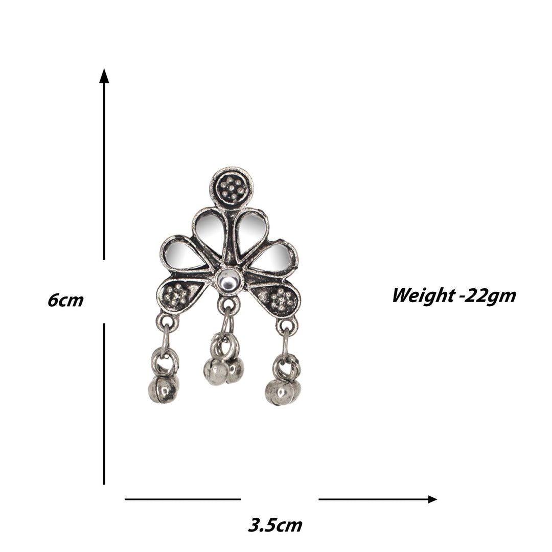 Abhinn Silver Oxidised Floral Design With Mirror Work Necklace Set For Women