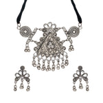 Load image into Gallery viewer, Abhinn Abhinn Silver Oxidised Floral Design With Mirror Work Necklace Set For Women
